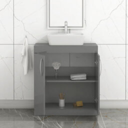Royal Bathrooms Turin 800mm Floor Standing Vanity Unit 2 Door Indigo Grey Gloss & Countertop Basin - Cube - thumbnail 3
