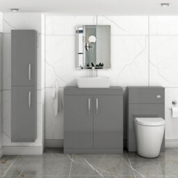 Royal Bathrooms Turin 800mm Floor Standing Vanity Unit 2 Door Indigo Grey Gloss & Countertop Basin - Cube - thumbnail 2