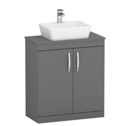 Royal Bathrooms Turin 800mm Floor Standing Vanity Unit 2 Door Indigo Grey Gloss & Countertop Basin - Cube - thumbnail 4