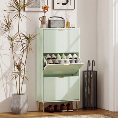 Homcom Slim Shoe Storage Cabinet With 3 Flip Drawers For Hallway, Light Green - image 1