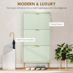 Homcom Slim Shoe Storage Cabinet With 3 Flip Drawers For Hallway, Light Green - thumbnail 4