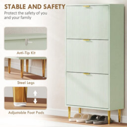Homcom Slim Shoe Storage Cabinet With 3 Flip Drawers For Hallway, Light Green - thumbnail 7