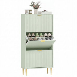 Homcom Slim Shoe Storage Cabinet With 3 Flip Drawers For Hallway, Light Green - thumbnail 2