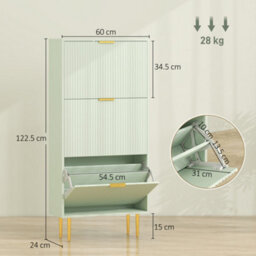 Homcom Slim Shoe Storage Cabinet With 3 Flip Drawers For Hallway, Light Green - thumbnail 3