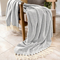 Allure Bath Fashions Audley Chevron Herringbone Throw Blanket - Light Grey, 125 X 150Cm - thumbnail 1