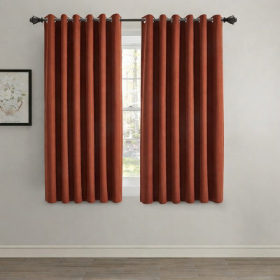 Aspire Homeware Rust Linen 100% Blackout Curtain Thermal Insulated Eyelet Curtain Pair (W)117Cm X (D)137 With Tie Back - image 1