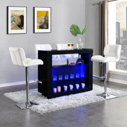 Furniture in Fashion Fiesta Black High Gloss Bar Table With 4 Candid White Stools - thumbnail 1