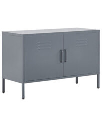 Beliani 2-Door Grey Steel Sideboard With 2 Shelves, Matte Finish, 1000 X 400 X 650 mm - thumbnail 3