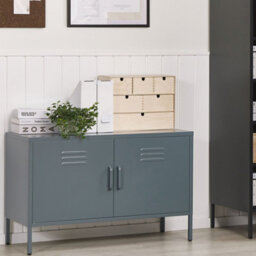 Beliani 2-Door Grey Steel Sideboard With 2 Shelves, Matte Finish, 1000 X 400 X 650 mm - thumbnail 2