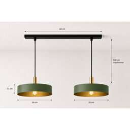 Luminosa Lighting Luminosa Haki Bar Pendant Ceiling Light Green, Gold 2X E27 - thumbnail 4