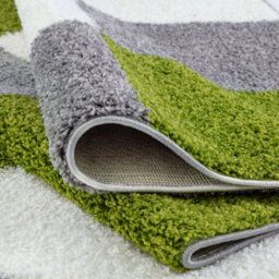 The Rugs Green Grey And Ivory Soft Checkerboard Design Fluffy Shaggy Rugs And Runners High Pile Living Room Kitchen Hallway 381 - thumbnail 4