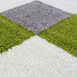 The Rugs Green Grey And Ivory Soft Checkerboard Design Fluffy Shaggy Rugs And Runners High Pile Living Room Kitchen Hallway 381 - thumbnail 3