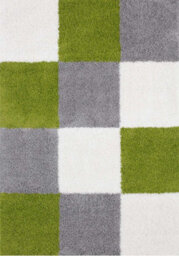 The Rugs Green Grey And Ivory Soft Checkerboard Design Fluffy Shaggy Rugs And Runners High Pile Living Room Kitchen Hallway 381 - thumbnail 2