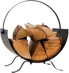 Trendi Black Metal Log Holder Firewood Storage Rack Fireplace Log Basket With Handle, Indoor Outdoor Firewood Holder Stand For Fireplace - thumbnail 1