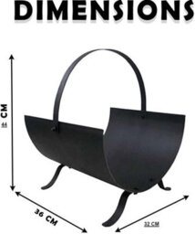 Trendi Black Metal Log Holder Firewood Storage Rack Fireplace Log Basket With Handle, Indoor Outdoor Firewood Holder Stand For Fireplace - thumbnail 6