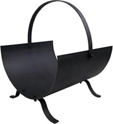 Trendi Black Metal Log Holder Firewood Storage Rack Fireplace Log Basket With Handle, Indoor Outdoor Firewood Holder Stand For Fireplace - thumbnail 4
