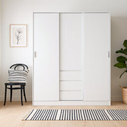 Wyld Haus Budapest White Wooden Wardrobe, 3 Doors 3 Drawers - thumbnail 1