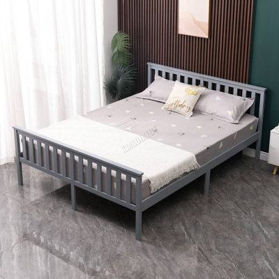 Westwood Double Bed Solid Pine Wood Frame With Footboard Wood Slat Support Bedroom Grey - image 1