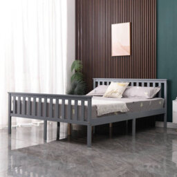 Westwood Double Bed Solid Pine Wood Frame With Footboard Wood Slat Support Bedroom Grey - thumbnail 2