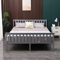 Westwood Double Bed Solid Pine Wood Frame With Footboard Wood Slat Support Bedroom Grey - thumbnail 3