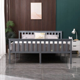 Westwood Double Bed Solid Pine Wood Frame With Footboard Wood Slat Support Bedroom Grey - thumbnail 4
