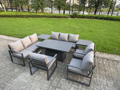 Fimous 8 Piece Garden Furniture Set 9-Seater Aluminium With Adjustable Rising Lifting Dining Table & Cushions Side Tables 3 Chairs - image 1