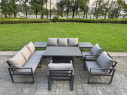 Fimous 8 Piece Garden Furniture Set 9-Seater Aluminium With Adjustable Rising Lifting Dining Table & Cushions Side Tables 3 Chairs - thumbnail 2