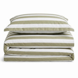 Sweet Dreams Olive Lyndon Wide Stripe Duvet Cover And Pillowcase Set Double - thumbnail 1