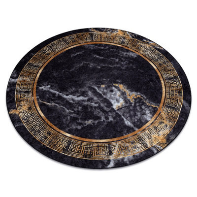 RugsX Miro 51199.806 Circle Washing Carpet Marble, Greek Anti-Slip - Black / Circle 160 Cm - image 1