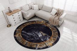 RugsX Miro 51199.806 Circle Washing Carpet Marble, Greek Anti-Slip - Black / Circle 160 Cm - thumbnail 4