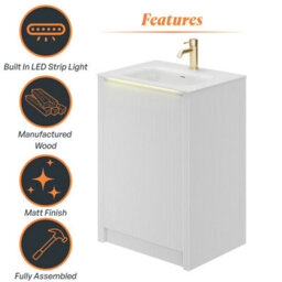 Plum&clay Zion Fluted White Freestanding Vanity Unit & Basin Set (W)600mm - thumbnail 6