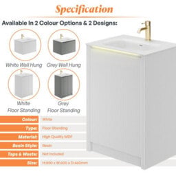 Plum&clay Zion Fluted White Freestanding Vanity Unit & Basin Set (W)600mm - thumbnail 7