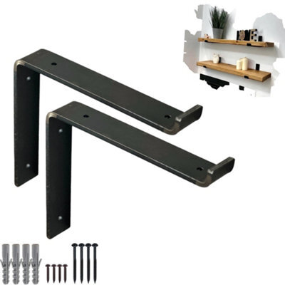 MKGT 2 Pcs Heavy Duty Shelf Brackets Industrial Steel For Wall Mounted Diy Floating(Raw Steel, 125mm Down) - image 1