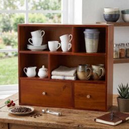 Rustic 2 Drawers Cup Organiser Kitchen Mug Rack Storage - thumbnail 6