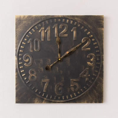 Melody Maison Antique Distressed Square Black Wall Clock With Gold Details - 50Cm X 50Cm - image 1