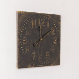 Melody Maison Antique Distressed Square Black Wall Clock With Gold Details - 50Cm X 50Cm - thumbnail 4