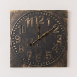 Melody Maison Antique Distressed Square Black Wall Clock With Gold Details - 50Cm X 50Cm
