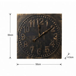 Melody Maison Antique Distressed Square Black Wall Clock With Gold Details - 50Cm X 50Cm - thumbnail 5