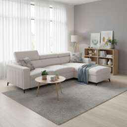Baltico I Mini Modern Corner Sofa Bed With Adjustable Profiled Headrests  Storage Compact Fabric Lshape Settee White Right - thumbnail 2