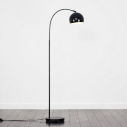 Valuelights Style Black Curved Stem Floor Lamp With Gloss Black Arco Style Metal Dome Light Shade With Led Gls Bulb In Warm White - thumbnail 2