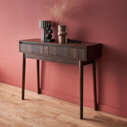Sweeek - 100Cm Console Table With Grooved Wooden Detail Linear Dark Wood Colour 100X30X75 Cm - thumbnail 7