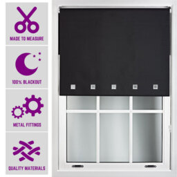 Furnished Made To Measure Blackout Roller Blinds With Square Eyelets And Metal Fittings - Black (W)180Cm (L)165Cm