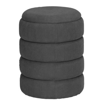 Urbn-Living Urbnliving Height 45.5Cm Soft Velvet Round Dark Grey Ottoman Storage Pouffe Footstool Dressing Vanity Chair - image 1