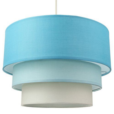 Happy Homewares Contemporary Round Triple Tier Teal/blue Cotton Fabric Pendant Light Shade - image 1