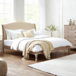 Julian Bowen Camille 150Cm King Oatmeal Linen Style Fabric And Limed Oak Effect Bed