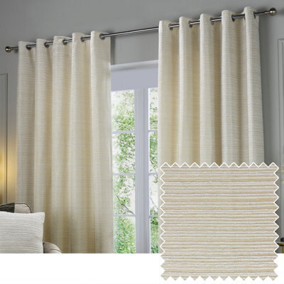 Paoletti Jupiter Chenille Jacquard Eyelet Curtain Pair Ivory/gold (W)168Cmx (D)137Cm - image 1