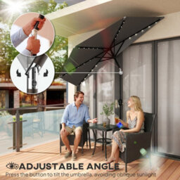 Outsunny 2.6 M Half Parasol With Solar Lights, Upf50+ Semi Round Umbrella - thumbnail 8