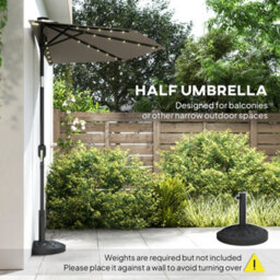Outsunny 2.6 M Half Parasol With Solar Lights, Upf50+ Semi Round Umbrella - thumbnail 4
