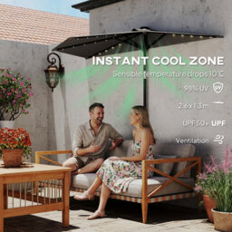 Outsunny 2.6 M Half Parasol With Solar Lights, Upf50+ Semi Round Umbrella - thumbnail 6