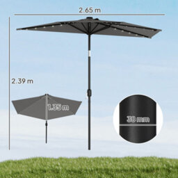Outsunny 2.6 M Half Parasol With Solar Lights, Upf50+ Semi Round Umbrella - thumbnail 3